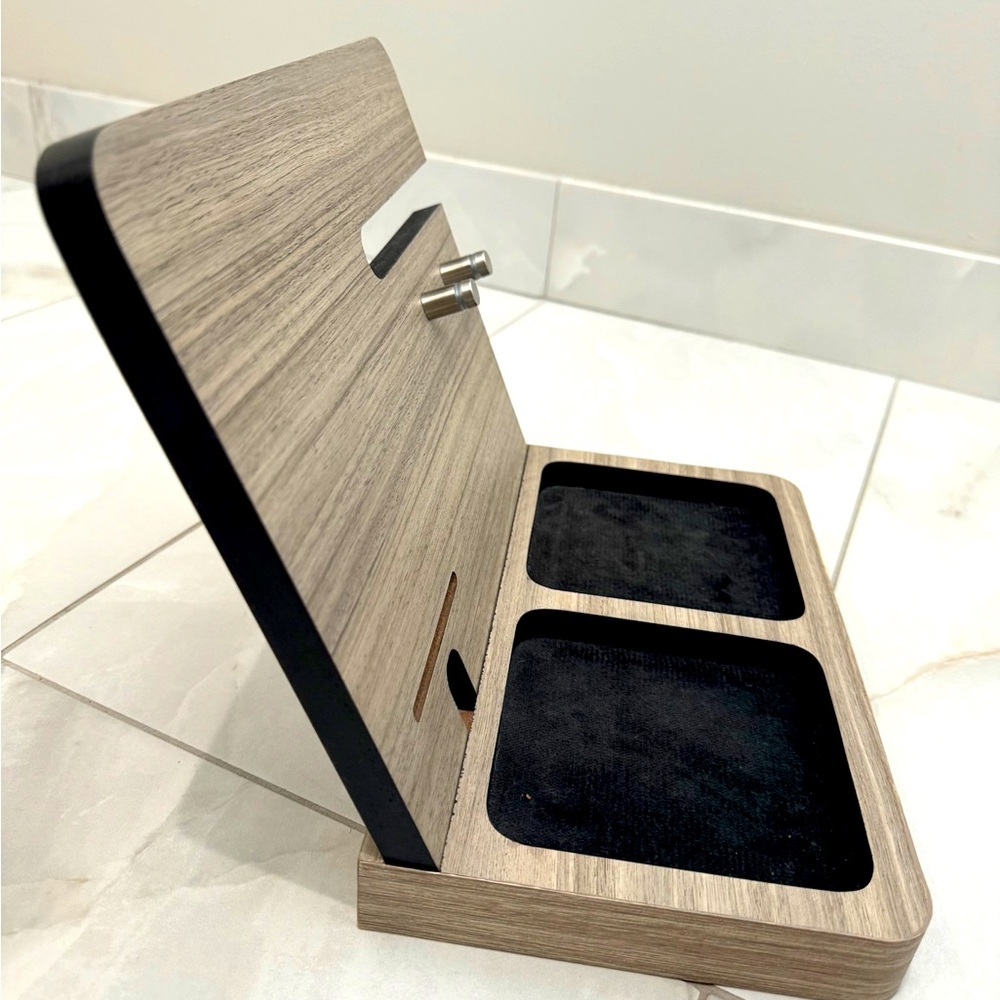 🆕 Space-saving Wood Finish Phone Dock Station Accessory Holder/Organizer Tray - Picture 4 of 5